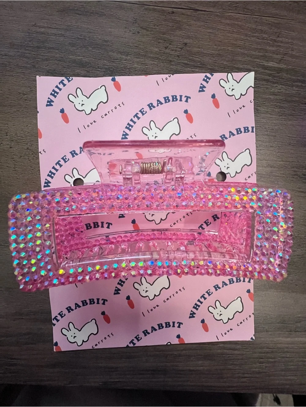 Handmade Pink Bedazzled Rectangle Claw Clip w/ Custom Packaging Y2K Kawaii
